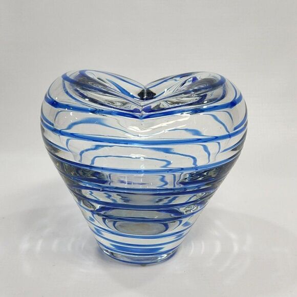 2004 Dennis East Int 5" Blown Glass Blue Ribbon Style Vase - Picture 6 of 12